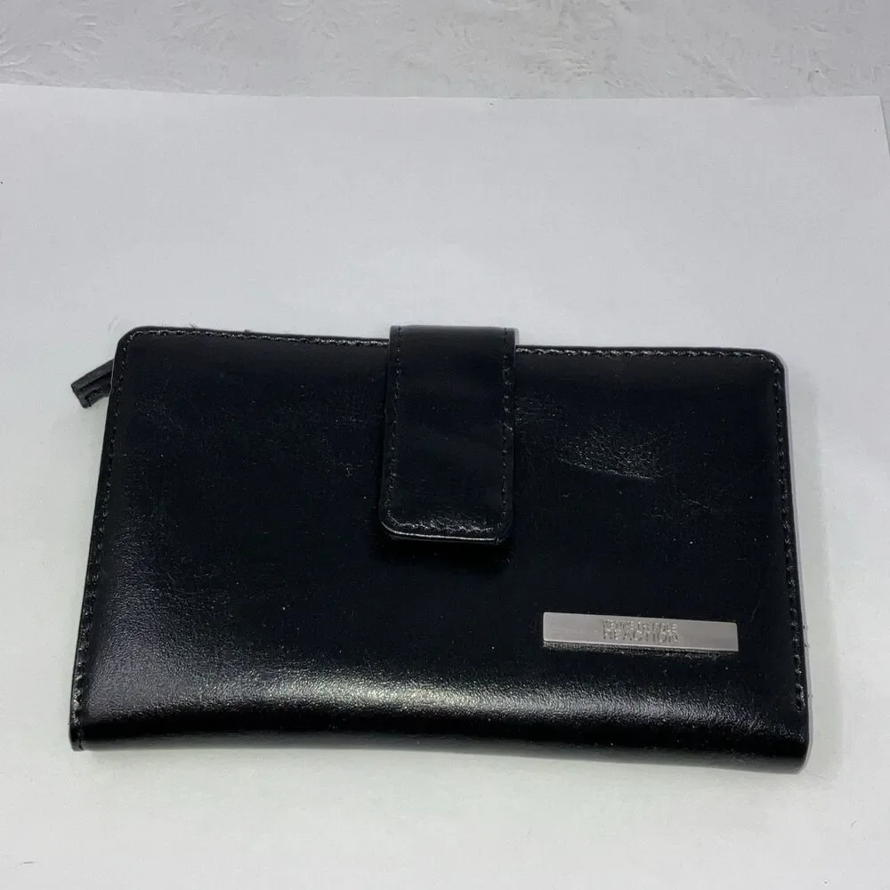 Black Kenneth Cole Reaction Leather Clutch Wallet 6X3.75